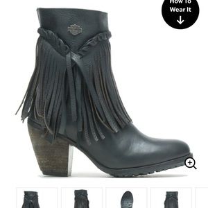 Harley-Davidson Retta Zippered Ankle Boot Fringe Black 8 Chunky Tread